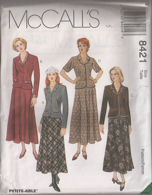 McCall's 8421 Retro 90's Sewing Pattern Modest Suit Dress, Princess Seams Jacket Top, Flared Midi Skirt Size 10-14