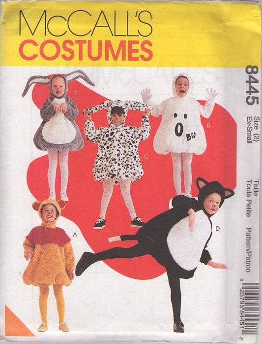 McCall's 8445 Retro 90's Sewing Pattern Pot Belly Animal Costumes, Oversized Puffy Bugs Bunny Rabbit, Pooh Bear, 101 Dalmatian Dog, Casper Ghost & Sylvester Cat Jumpsuit & Hood Size XS