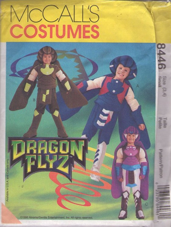 McCall's 8446 Retro 90's Sewing Pattern Dragon Flyz Costumes, Dragon Fly & Winged Bug, Inset Halloween Cartoon Show Character Costume, Jumpsuit, Wings & Hood Size 3, 4