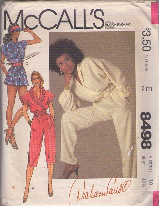 McCall's 8498 Vintage 80's Sewing Pattern Surplice Wrap Jumpsuit, Summer Romper, Diahann Carroll Disco Size 10