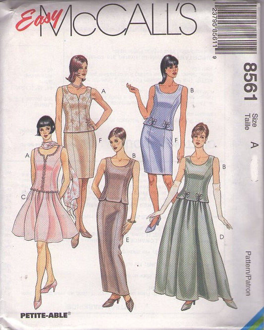 McCall's 8561 Retro 90's Sewing Pattern Formal Separates, Easy Princess Seams Fitted Lined Top, Sheath, Flounced or Long Formal Gored Panels Skirt, 2 Piece Evening Gown Size 8-12