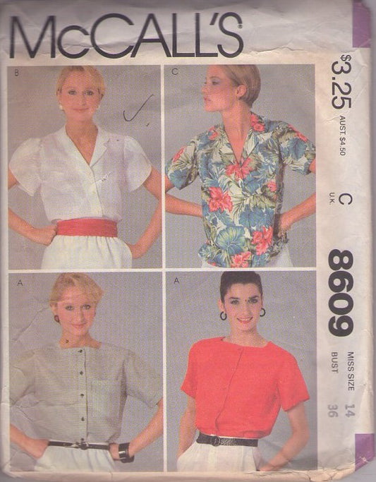 McCall's 8609 Vintage 80's Sewing Pattern Summer Shirt, Blouse Set, Casual or Dress, 3 Styles Size 14