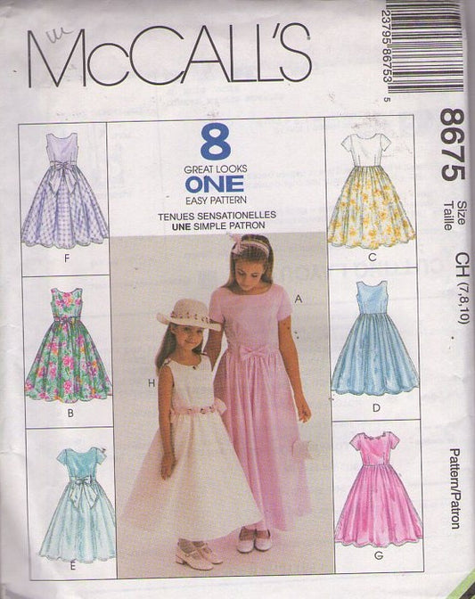 McCall's 8675 Retro 1997 Sewing Pattern Girl's Formal Dress Set, 8 Great Looks, Cottagecore, Garden Party Size 7-10
