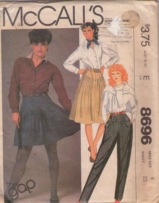 McCall's 8696 Vintage 80's Sewing Pattern The Gap Separates, Brat Pack Yoked Skirt and Trousers Set Size 6