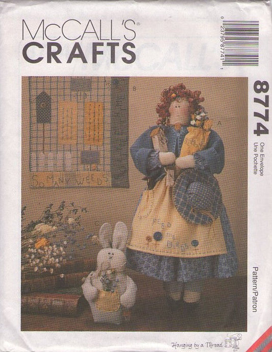McCall's 8774 Retro 90's Sewing Pattern Easter Crafts, Hanging By A Thread Garden Doll , Quilt and Easter Bunny