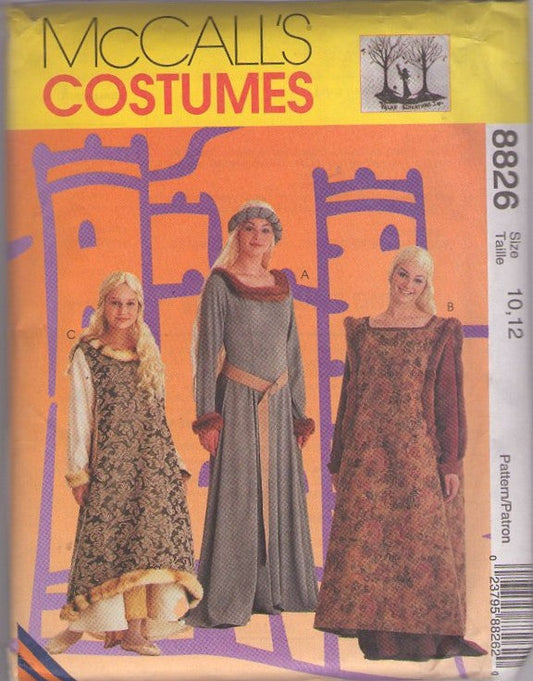 McCall's 8826 Retro 90's Sewing Pattern Medieval Costumes, Game of Thrones, Khaleesi Dragon Queen Dress, Gown, Overdress Surcoat, Headpiece & Belt Size 10-12