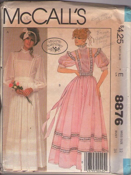 McCall's 8876 Vintage 80's Sewing Pattern Formal Gowns, Victorian Revival, Designer Laura Ashley, Gunne Sax Style, Prairie Wedding Dress, Cottagecore Fancy Formal Gown 2 Styles Size 12