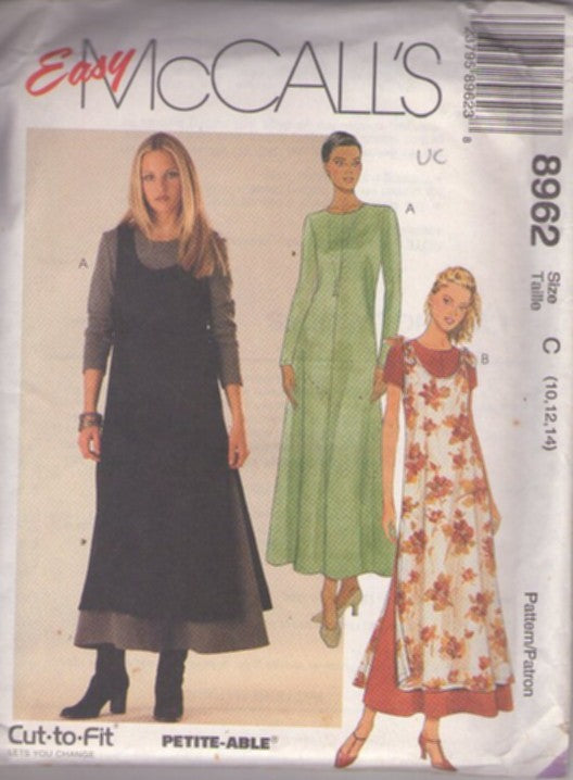 McCall's 8962 Retro 90's Sewing Pattern Prairie Dress Set, Farmcore Cottagecore, Modest Midi Length Dress & Pullover Shoulder Ties Overdress, Jumper, Sun Dress Size 4-8