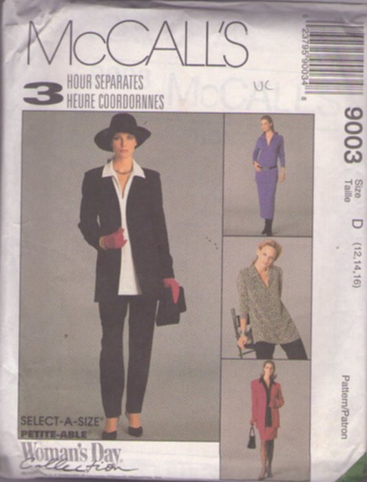McCall's 9003 Retro 90's Sewing Pattern Easy 3 Hour Separates, Career Tunic Blouse Top, Jacket, Skirt, Pants Size 12-16