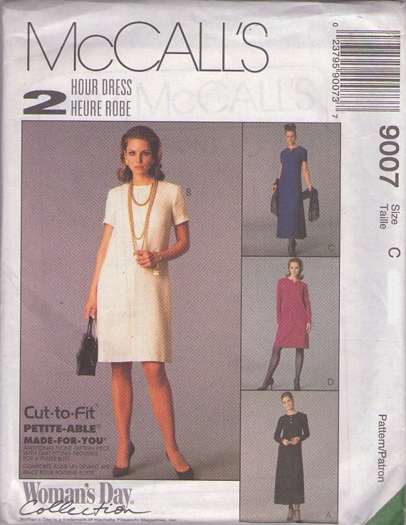 McCall's 9007 Retro 90's Sewing Pattern Secretary Dress, 2 Hour Woman's Day Collection Office Secretary Dress in 2 Lengths Size 10-14