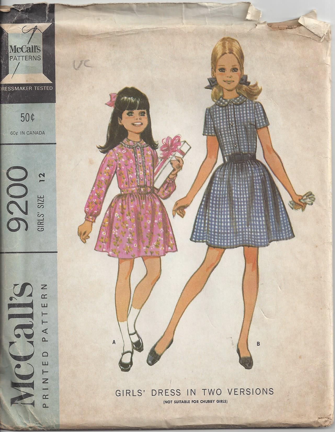 McCall's 9200 Vintage 60's Sewing Pattern Girls' Dress Set, First Dance, Hairspray Rockabilly Style, Shirtwaist Dress, Full Skirt, Lace Trim Size 12
