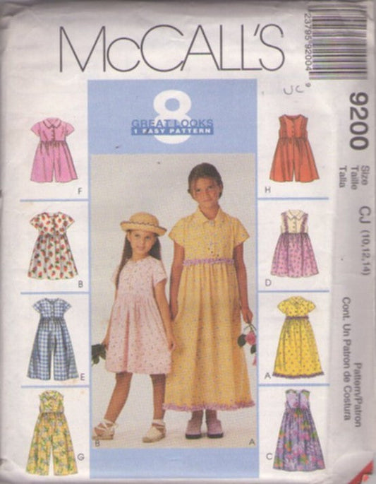 McCall's 9200 Retro 90's Sewing Pattern Girls' Separates, 8 Great Looks, 1 Easy Pattern Modest Summer Shorts Romper, Farmcore Cottagecore High Waist Tea Dress Size 10-14
