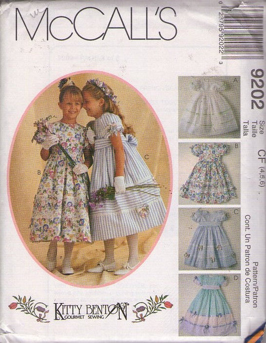 McCall's 9202 Retro 90's Sewing Pattern  Girls' Fancy Dress, Kitty Benton Gourmet Sewing, Modest Cottagecore Party or School4 Styles Size 4-6