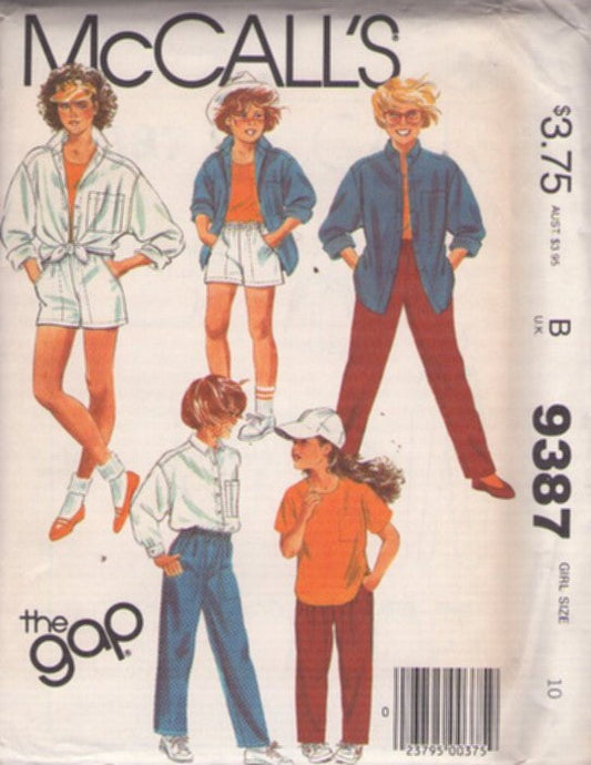 McCall's 9387 Vintage 80's Sewing Pattern Girls' Separates, The Gap, Mix & Match Jacket Top Blouse, Tshirt, Shorts, Pants Size 10