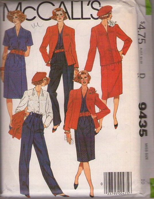 McCall's 9435 Vintage 80's Sewing Pattern Career Separates, Blazer Jacket, Blouse, Skirt, Pants Size 10