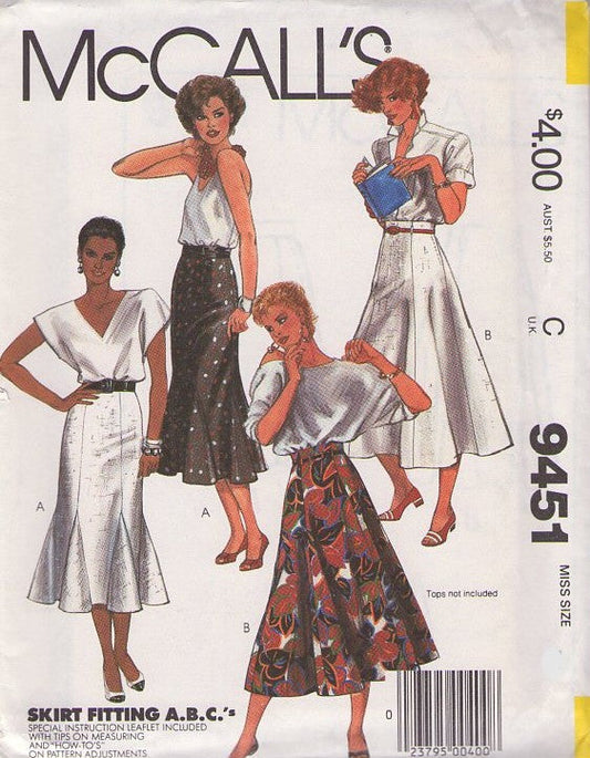 McCall's 9451 Vintage 80's Sewing Pattern Retro Style Dresses, Pinup BOMBSHELL Built Up High Rise Waist, Curve Hugging, Flounced Godets or Gored Skirt Set Size 10