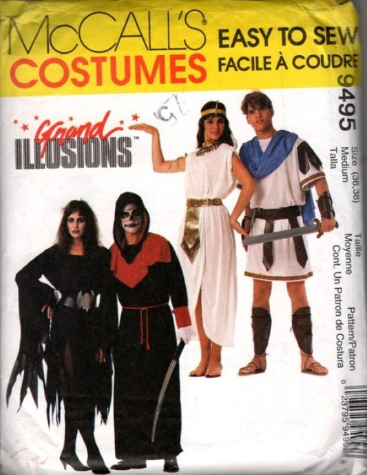 McCall's 9495 Vintage 90's Sewing Pattern Grand Illusions Easy Couples Costumes, Skulltar, Allura, Marc Anthony, Cleopatra Adult Size M
