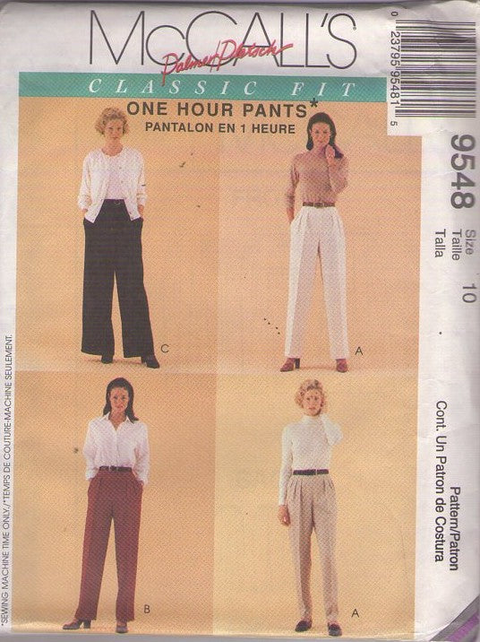 McCall's 9548 Retro 90's Sewing Pattern Classic Fit Pants, Palmer Pletsch, Easy One Hour, Pull On Secretary Pants, Trousers Size 10