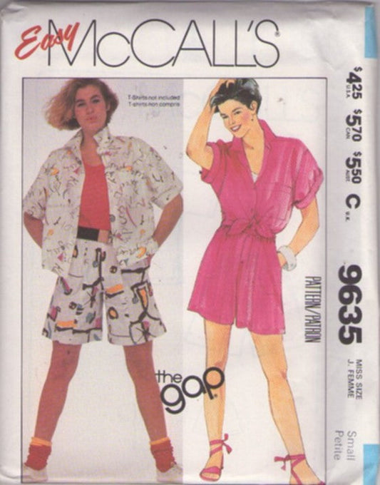 McCall's 9635 Vintage 80's Sewing Pattern Casual Separates, The Gap, New Wave, Easy Tie Front Oversized Shirt, Blouse, Flared Shorts Size S