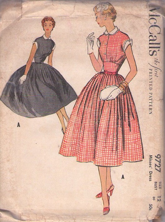 McCall's 9727 Vintage 50's Sewing Pattern Rockabilly Party Dress, Midge Maisel, Petite Lucy New Look Cinched Midriff Day or Cocktail Party Dress Size 12