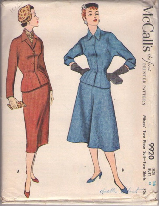 McCall's 9920 Vintage 50's Sewing Pattern Suit Dress, Lucy New Look, Shaped Armhole Jacket Top, Flared or Slim Sheath Skirt Size 16