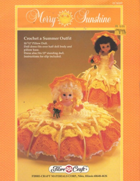 Fibre Craft FCM197 Vintage 80's Crochet Pattern Merry Sunshine Summer Pillow Doll Set