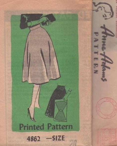 Mail Order 4862 Vintage 60's Sewing Pattern Classic Skirts, Anne Adams, Easy to Make,  Flared Skirt, Waistband, Tab Detail Waist 28