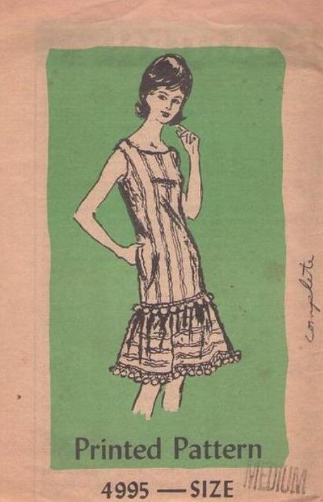 Mail Order 4995 Vintage 60's Sewing Pattern Towel Dress, Hawaiian Cruise, Beach Shift Dress, Hem Flounce & Ball Trim MADE FROM 2 TOWELS Size M