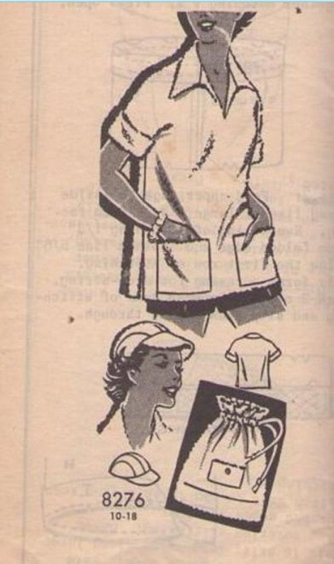 Mail Order 8276 Vintage 60's Sewing Pattern Tunic Blouse, Easy to Sew Rite Pullover Beach Cover Up Tunic Blouse, Sun Cap Hat, Drawstring Tote Bag Size 12