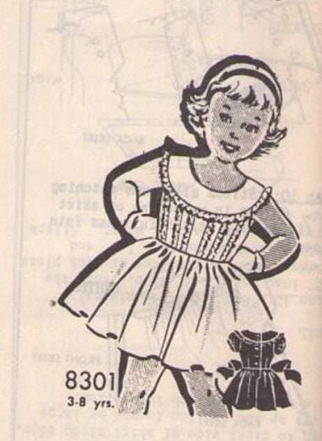 Mail Order 8301 Vintage 60's Sewing Pattern Girls' Dresses, School, Party, Modest, Full Skirt Round Yoke Dress Size 8