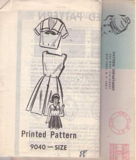 Mail Order 9040 Vintage 60's Sewing Pattern Girls' Dress, Nautical, Cracker Jack, Sleeveless Summer Sun Dress, Box Pleats, Button On Middy Blouse Size 8