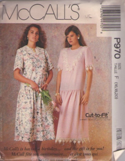McCall's P970 Vintage 80's Sewing Pattern Modest Dress, Cottagecore Farmcore Garden Tea Party Drop Waist Victorian Vibes Fancy Dress 2 Styles Size 6-10