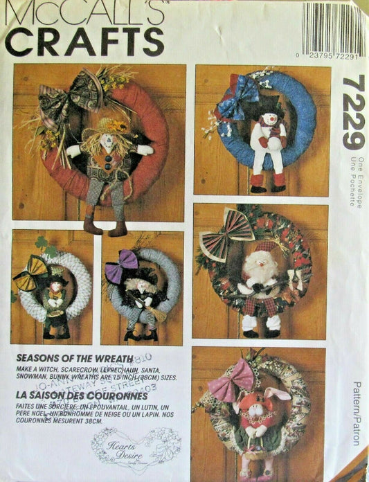 McCall's 7229 P487 Vintage 90's Sewing Pattern Seasons of the Wreath, Holiday Wreaths, Home Decor