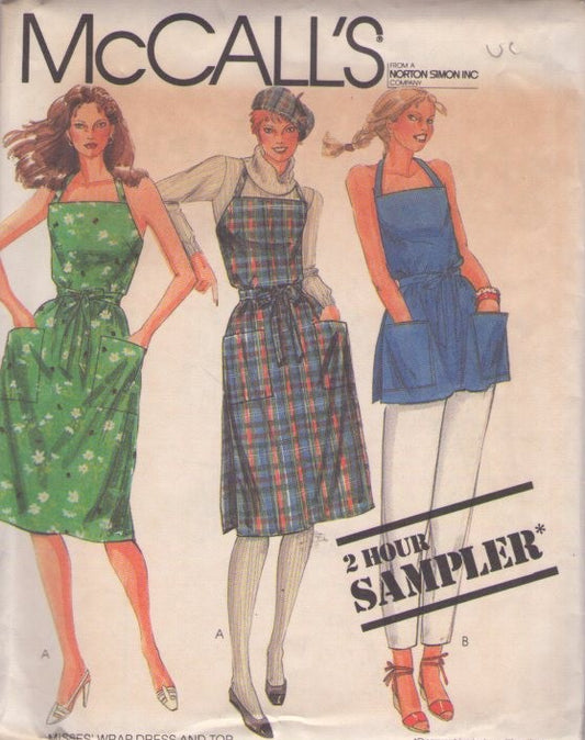 McCall's Sampler Vintage 80's Sewing Pattern Easy Wrap Apron Dress or Top, Pockets All Sizes