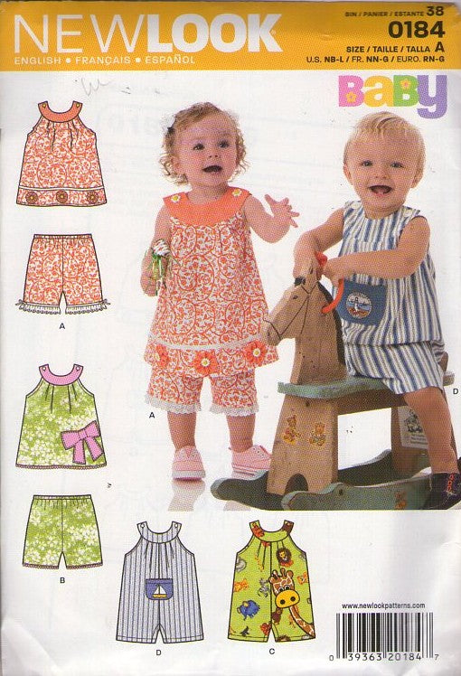New Look 6198 0184 Retro 2003 Sewing Pattern Boys' & Girl's Summer Separates, Yoked Sun Dress, Sundress Top, Shorts, Sunsuit, Romper Size NB-L