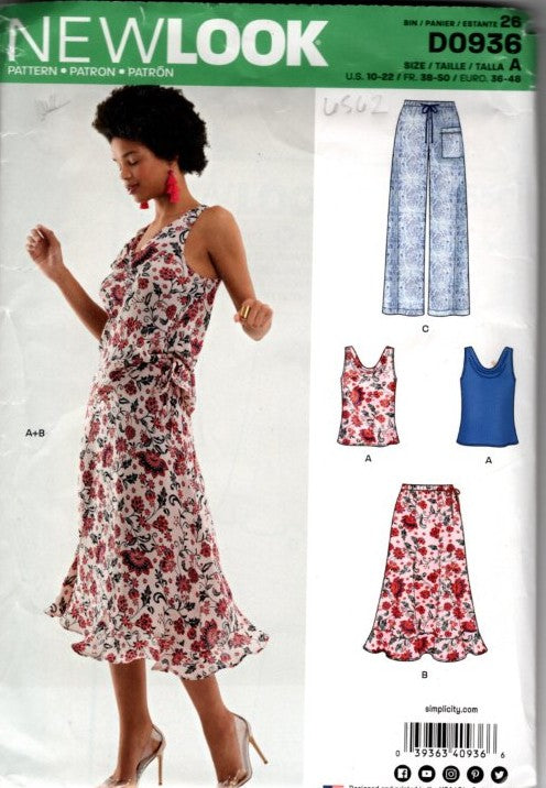 New Look 6562 0936 Retro 2018 Sewing Pattern Summer Separates, Drawstring Lounge Pants, Tank Top, Cowl Blouse, Flounce Skirt Size 10-22