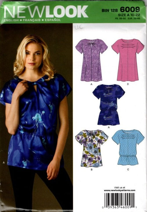 New Look 6009 Retro 2010 Sewing Pattern Smock Top or Drawstring Blouson Tunic Blouse 4 Styles Size 10-22