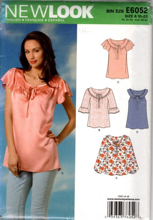 New Look 6052 Retro 2011 Sewing Pattern Scoop Yoke Band Blouse Set, Summer Boho, 4 Styles Size 10-22