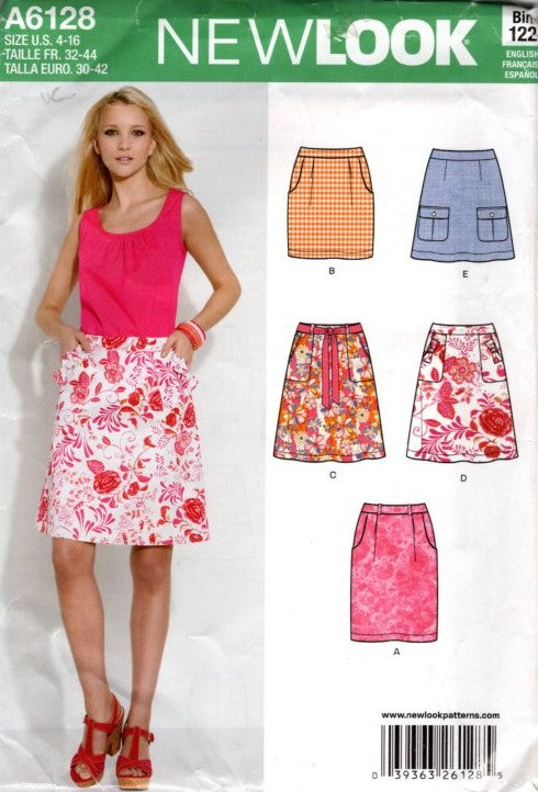 New Look 6128 Retro 2002 Sewing Pattern Summer Skirt Set, Mini, A-Line, Sheath, 5 Styles Size 4-16