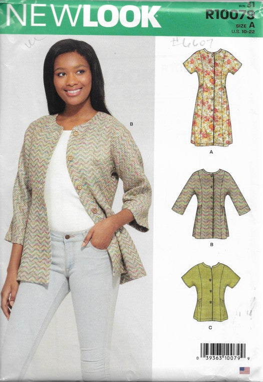 New Look 6607 Retro 2019 Sewing Pattern Button Up Mini Dress, Tunic Top Jacket, Blouse Set Size 10-22