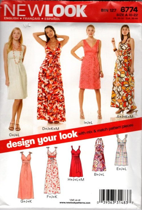 New Look 6774 Retro 2008 Sewing Pattern Design Your Own Look, Summer Sun Dress, Maxi Cruise Gowns Size 10-22