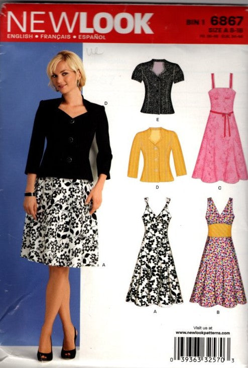 New Look 6867 Retro 2009 Sewing Pattern Sun Dress, Jacket Ensemble, Summer Rockabilly Styles Size 8-18