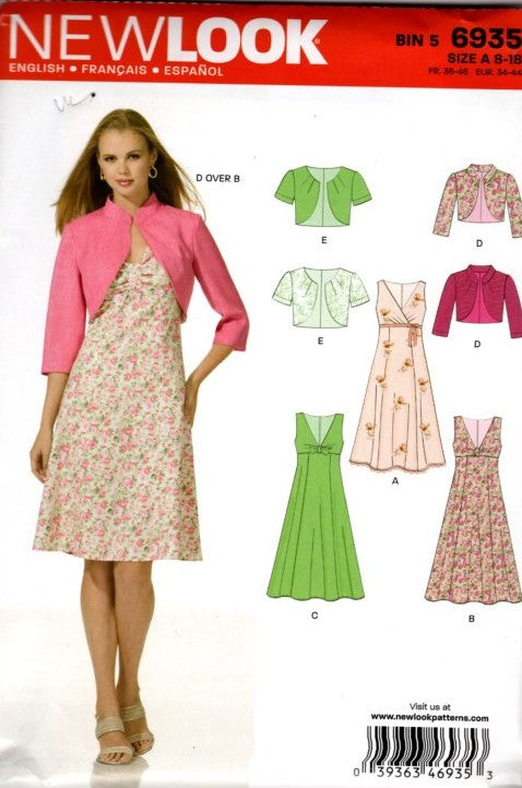 New Look 6935 Retro 2010 Sewing Pattern Sun Dress, Bolero Jacket, Mix & Match Ensemble, Rockabilly Styles Size 8-18