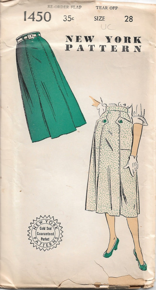 New York 1450 Vintage 40's Sewing Pattern Modest Secretary Skirt Set, 2 lengths Waist 28" L