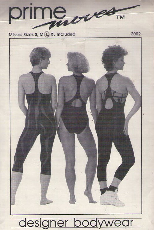 Prime Moves 2002 Vintage 80's Sewing Pattern Leotards, Unitards, Designer Bodywear, Sporty T Back Swimsuit, Leotard, Bodysuit, One Piece Capri Jumpsuit, Unitard Size S-L