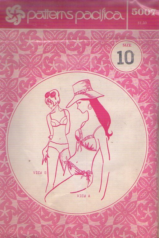 Patterns Pacifica 5007 Vintage 70's Sewing Pattern Hawaiian Bikini, Bikini Swimsuit, Bra Top & Tied or Straight Sides Bottoms Size 10