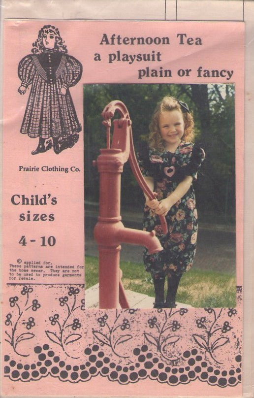 Prairie Clothing Co. Retro 90's Sewing Pattern Girl's Jumpsuits, Cottagecore Victorian Style Girl's Afternoon Tea Plain or Fancy Playsuit, Jumpsuit Size 4-10
