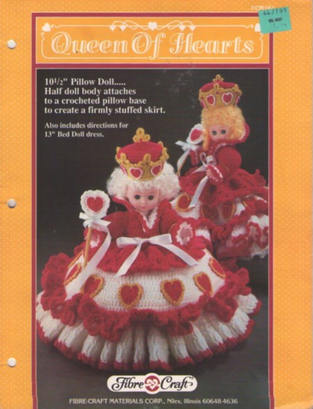 Fibre Craft FCM161 Vintage 80's Crochet Pattern Queen of Hearts Pillow Doll Set