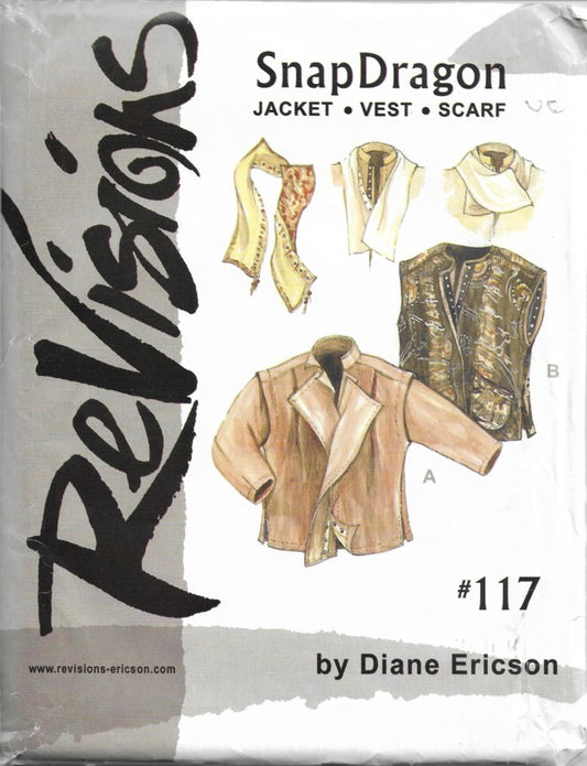 Revisions 117 Retro 2006 Sewing Pattern Snap Dragon Jacket, Vest, Scarf by Designer Diane Ericson Size XS-XL