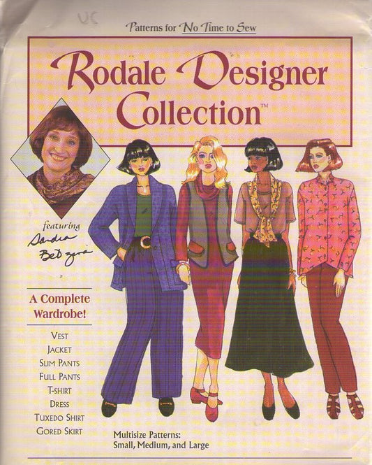 Rodale Designer Collection Retro 90's Sewing Pattern Complete Wardrobe, Vest, Jacket, Pants, Dress, Blouse Size S-L